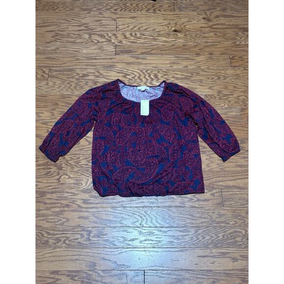 Michael Kors Women's Navy Blue Scarlet Floral 3/4 Sleeve Top Blouse, Size Large - Picture 1 of 6